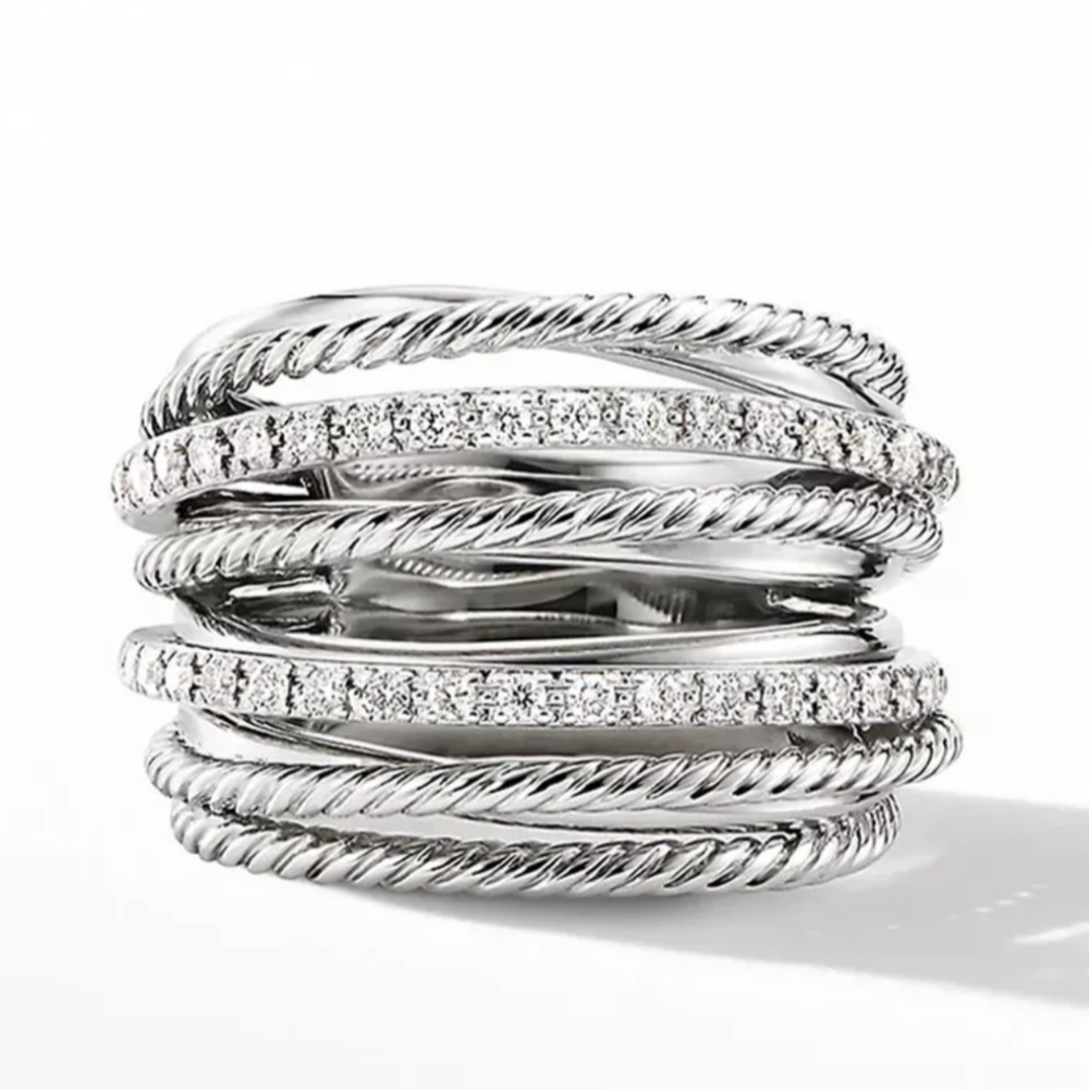Sterling Silver Cubic Zirconia Layered Ring Womens Jewelry